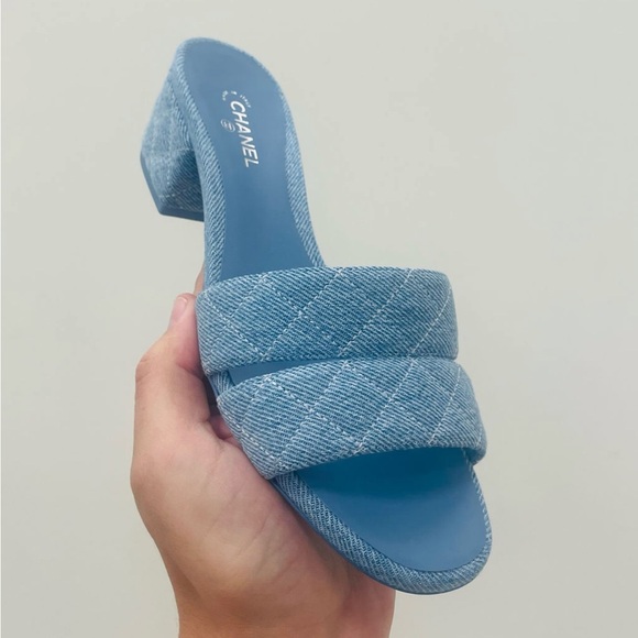 CHANEL Shoes - CHANEL Blue Quilted Sandals